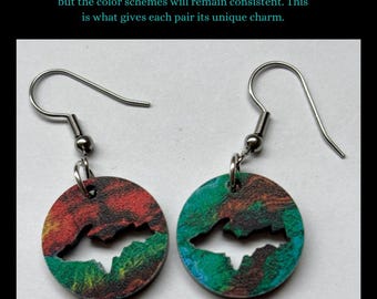 Michigan Upper Peninsula cut out lightweight wood earrings - state jewelry
