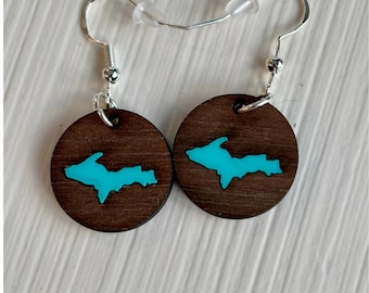 UP Earrings, Upper Peninsula Earrings, Wood U.P. Earrings, Upper Michigan Earrings, Michigan earrings, Yooper Earrings, U.P. Jewelry