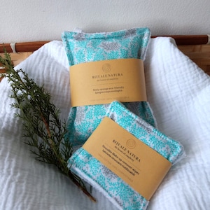 Conjunto de presente autocuidado ecológico feito à mão com algodão, esponja de banho natural, removedores de maquiagem reutilizáveis, ideia de presente ecológico para mulheres para aniversário