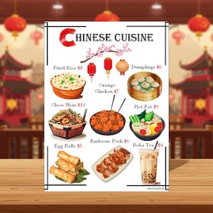 Pretend Play Chinese Restaurant Menu Set (Printable PDF), Printable Dramatic Play Food Business Supplies, Kids Role Play Eatery Items