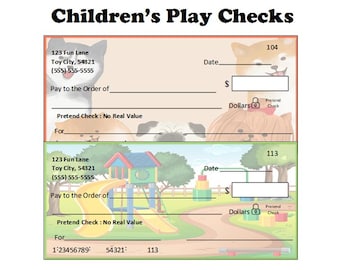 Editable Children's Play Checks~Printable Pretend Play Checks~Toy Checks~Fake Checks~Kids Checks~Printable Checks~Dramatic Play Checks