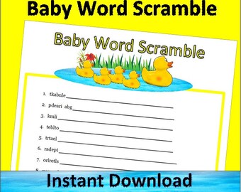 Printable Duck Baby Shower Word Scramble Game~Baby Shower Duck Theme Word Game~Rubber Duckie Baby Shower Game~Yellow Duck Baby Shower