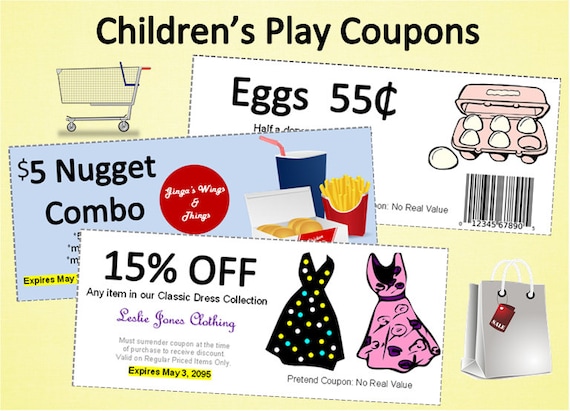 Printablechildren's Play Couponstoy Couponspretend | Etsy