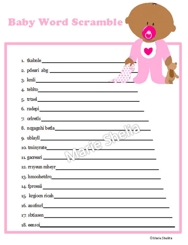 Printable African American Baby Shower Word Scramble Gamepink Etsy