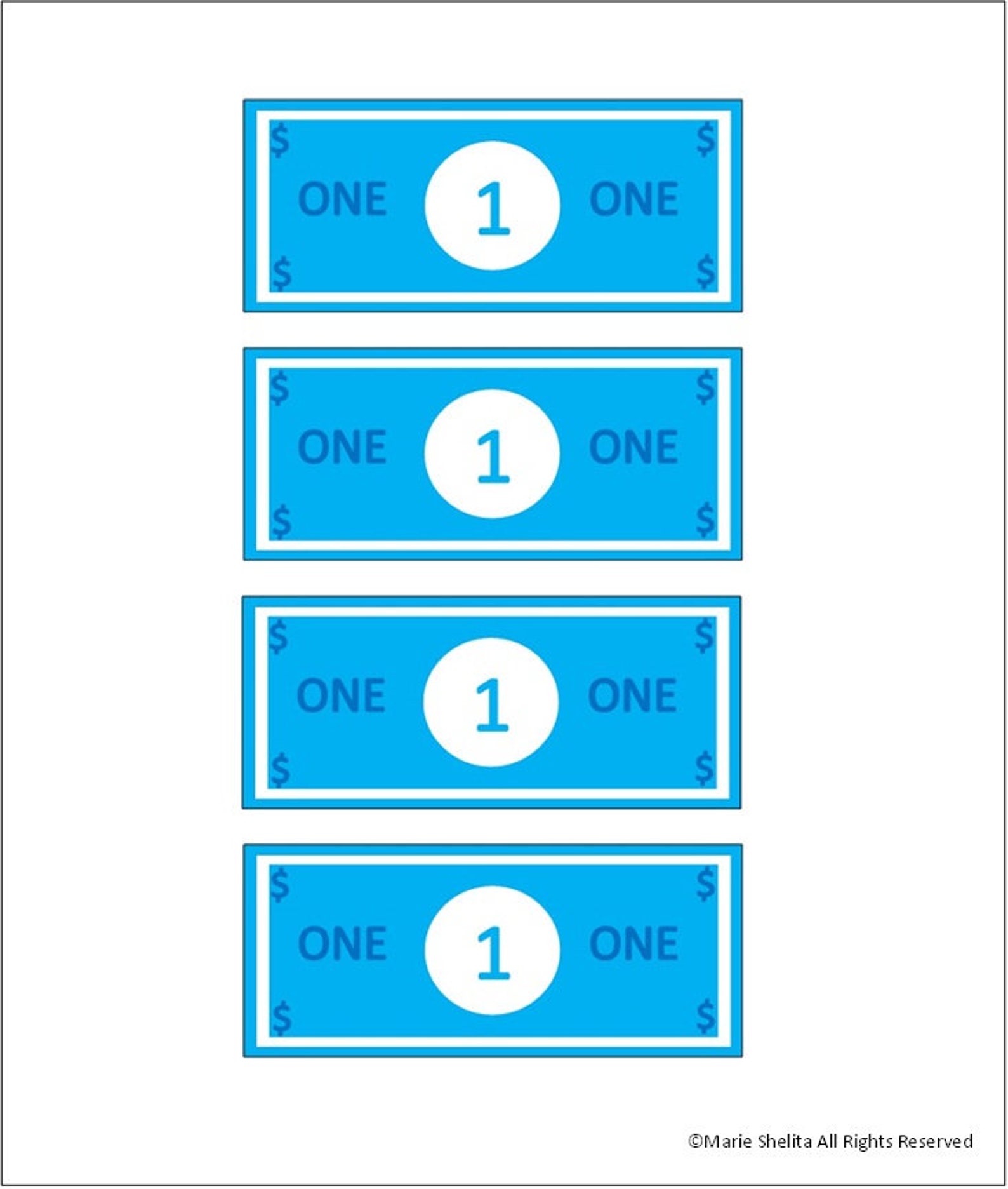 Printable Children's Play Moneypretend Moneytoy Moneyfake