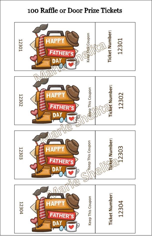 100 Tickets!~printable Father's Day Raffle Tickets~instant Download ...