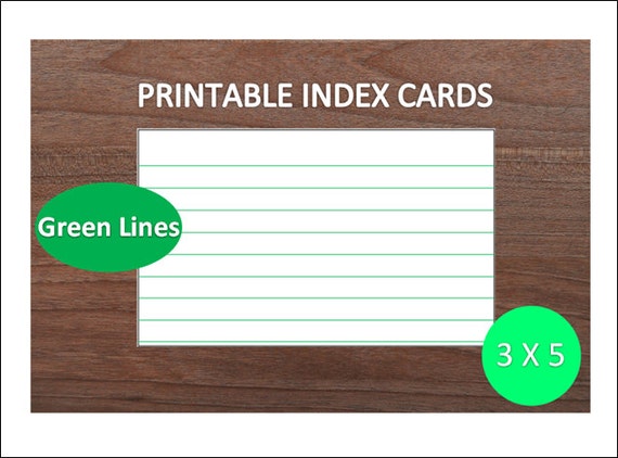 Green Lined Printable Index Cards3x5recipe Cardsschool Suppliesoffice  Suppliesdigital Index Cardsdigital Download (Download Now) 