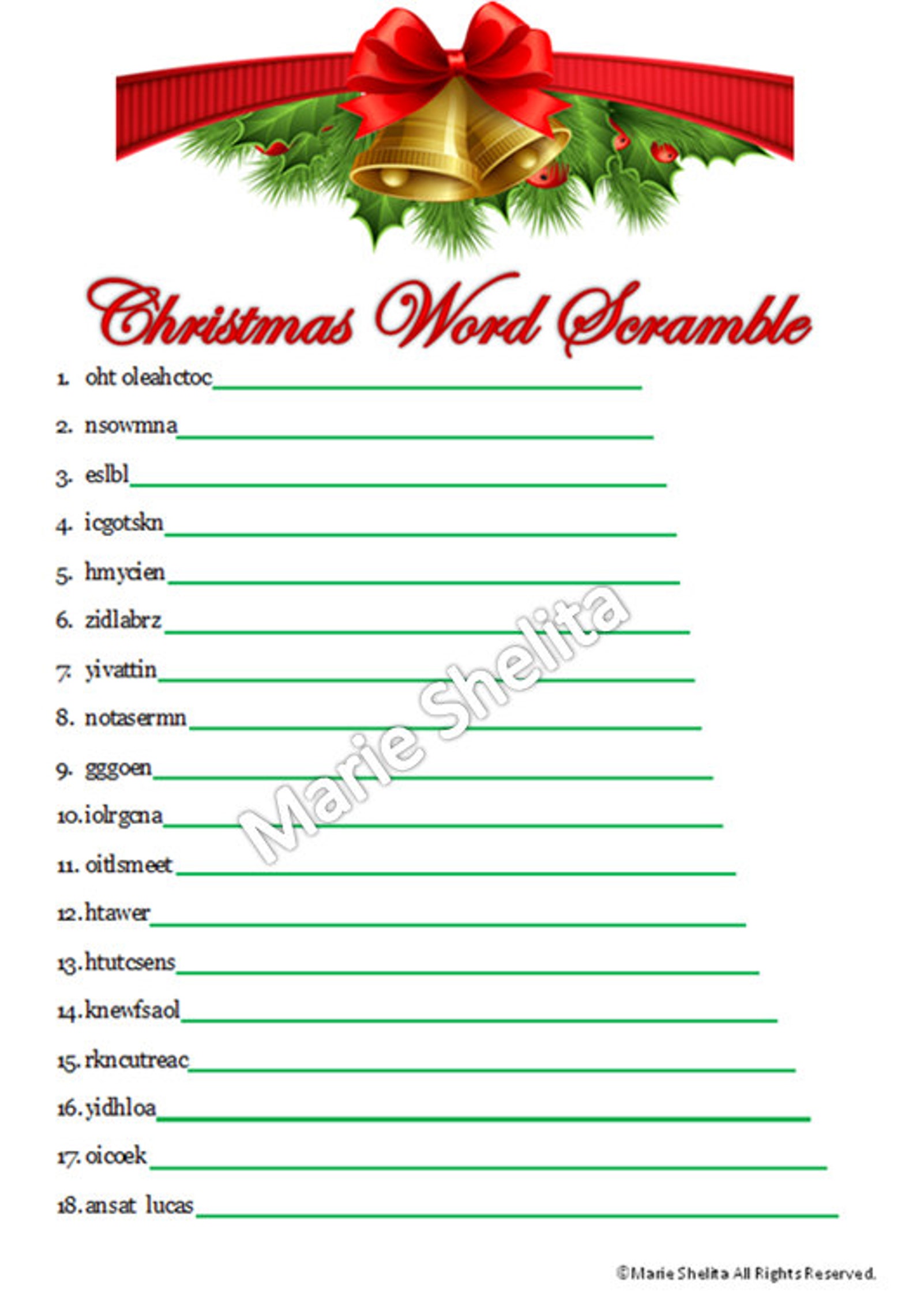 Printable Christmas Word Scrambleholiday Word Scramblechristmas Party ...