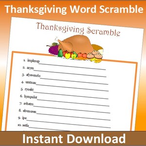 Printable Thanksgiving Word Scramble Game~Instant Download Thanksgiving Word Game~Thanksgiving Party Game~Instant Download Thanksgiving Game