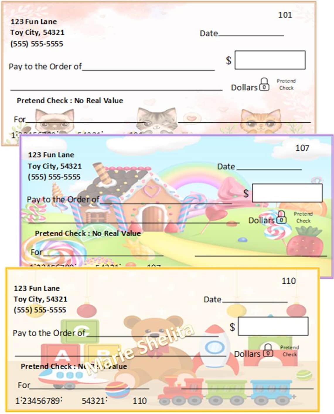 Editable Children's Play Checks~printable Pretend Play Checks~toy ...