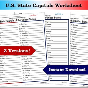 State Capitals Worksheet~State Capitals Quiz~State Capitals Test~State Capitals Practice Test~State Capitals Homework~States and Capitals