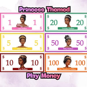 Dramatic Play Money for Kids, African American Princess Theme, Instant Download Cash Toy, Banking Activity, Store Supplies for Children, PDF