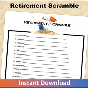Printable Retirement Word Scramble Game~Instant Download Retirement Scramble~Printable Retirement Party Game~Retirement Party Scramble