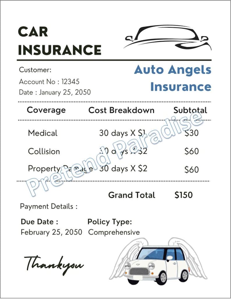 Auto Insurance Bill Example.pdf Car Insurance for Kids, Pretend Play Auto Insurance Bill Statement ...