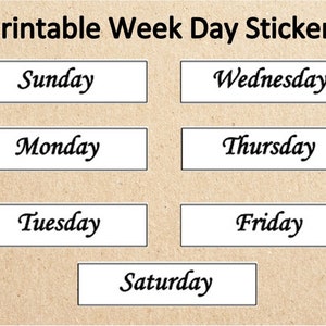 Instant Download Day of the Week Stickers~Printable Bullet Journal Week Day Stickers~Downloadable Planner Weekday Stickers~Simple~Plain