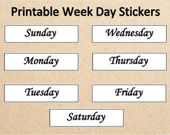 Instant Download Day of the Week Stickers~Printable Bullet Journal Week Day Stickers~Downloadable Planner Weekday Stickers~Simple~Plain