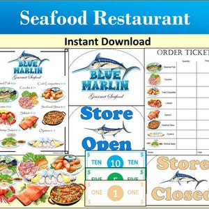 Pretend Play Seafood Restaurant~Dramatic Play Seafood Restaurant~Role Play Seafood Restaurant~Printable Restaurant~Pretend Play Restaurant