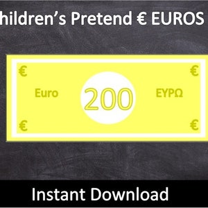 Instant Download Children&#39;s Play Euros~Pretend Euros~Fake Currency Euros~Toy Money~Learning Tools~Kids Banking~Chore Money~Printable
