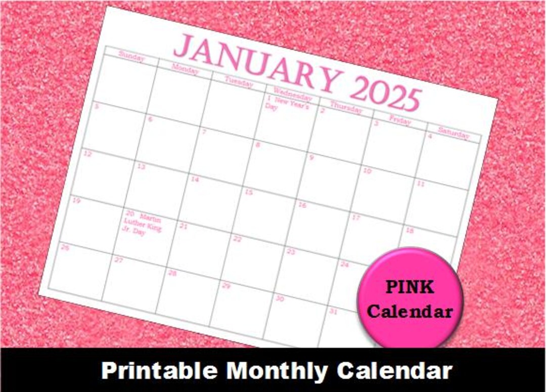 2025 Printable Pink Calendar~legal and Letter Size~2025 Pink Calendar ...