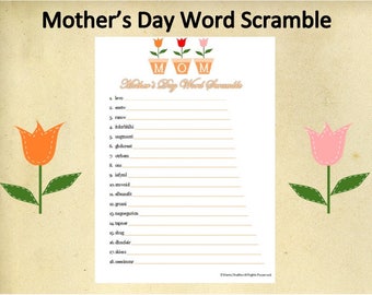 Printable Mother's Day Word Scramble Game~Mother's Day Word Game~Mother's Day Family Game~Mother's Day Printable~Instant Download