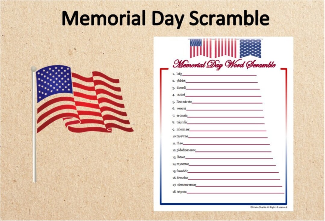 Instant Download Memorial Day Word Scramble Game~memorial Day Printable ...