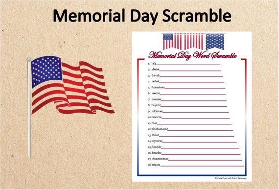 Instant Download Memorial Day Word Scramble Gamememorial Day Etsy