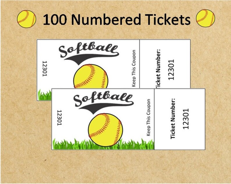 100 Numbered Ticketsinstant Download Softball Door Prize or Raffle