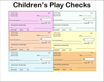 Editable Children's Play Checks~Printable Pretend Play Checks~Toy Checks~Kids Checks~Pretend Checks~Fake Checks~Dramatic Play Checks