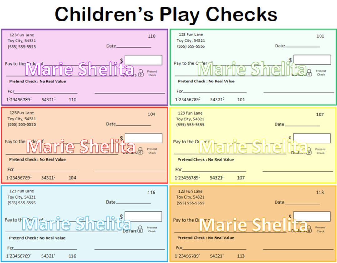 Editable Children's Play Checks~printable Pretend Play Checks~toy ...
