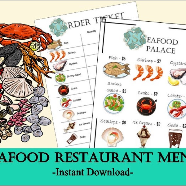 Pretend Play Seafood Restaurant Menu~Dramatic Play Seafood Restaurant Menu Set~Pretend Play Seafood Restaurant Menu~Role Play Seafood Menu