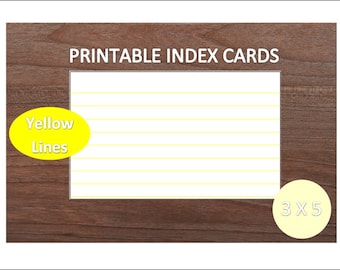 Yellow Lined Printable Index Cards~3x5~Recipe Cards~School Supplies~Office Supplies~Digital Index Cards~Digital Download