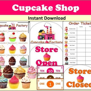 Tienda de cupcakes para jugar a la simulación~Tienda de cupcakes para jugar a la simulación~Tienda de cupcakes con descarga instantánea~Tienda de cupcakes para jugar a roles~Panadería de cupcakes imprimible