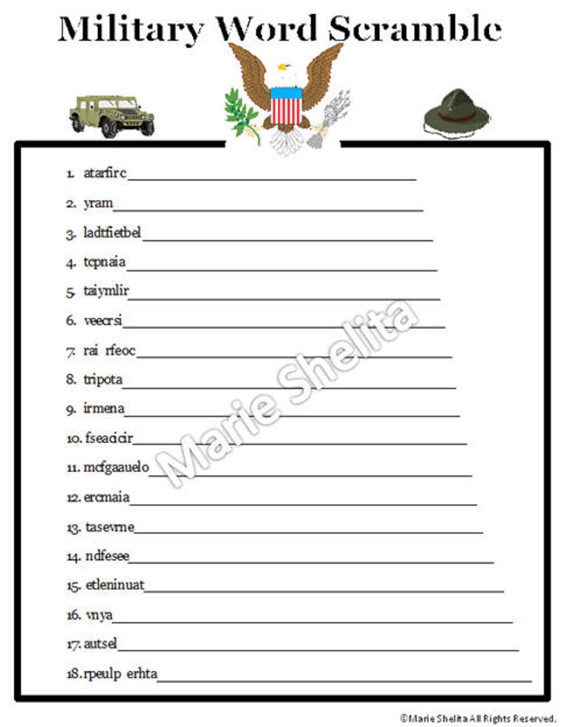 Printable United States Military Word Scramble Gamedigital Word