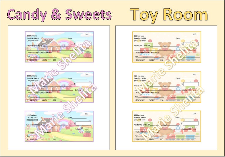 Editable Children's Play Checks~printable Pretend Play Checks~toy ...