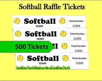 500 Tickets!~Instant Download Softball Raffle Tickets~Printable Softball Raffle Tickets~Softball Watch Party Tickets~Softball Raffle Game