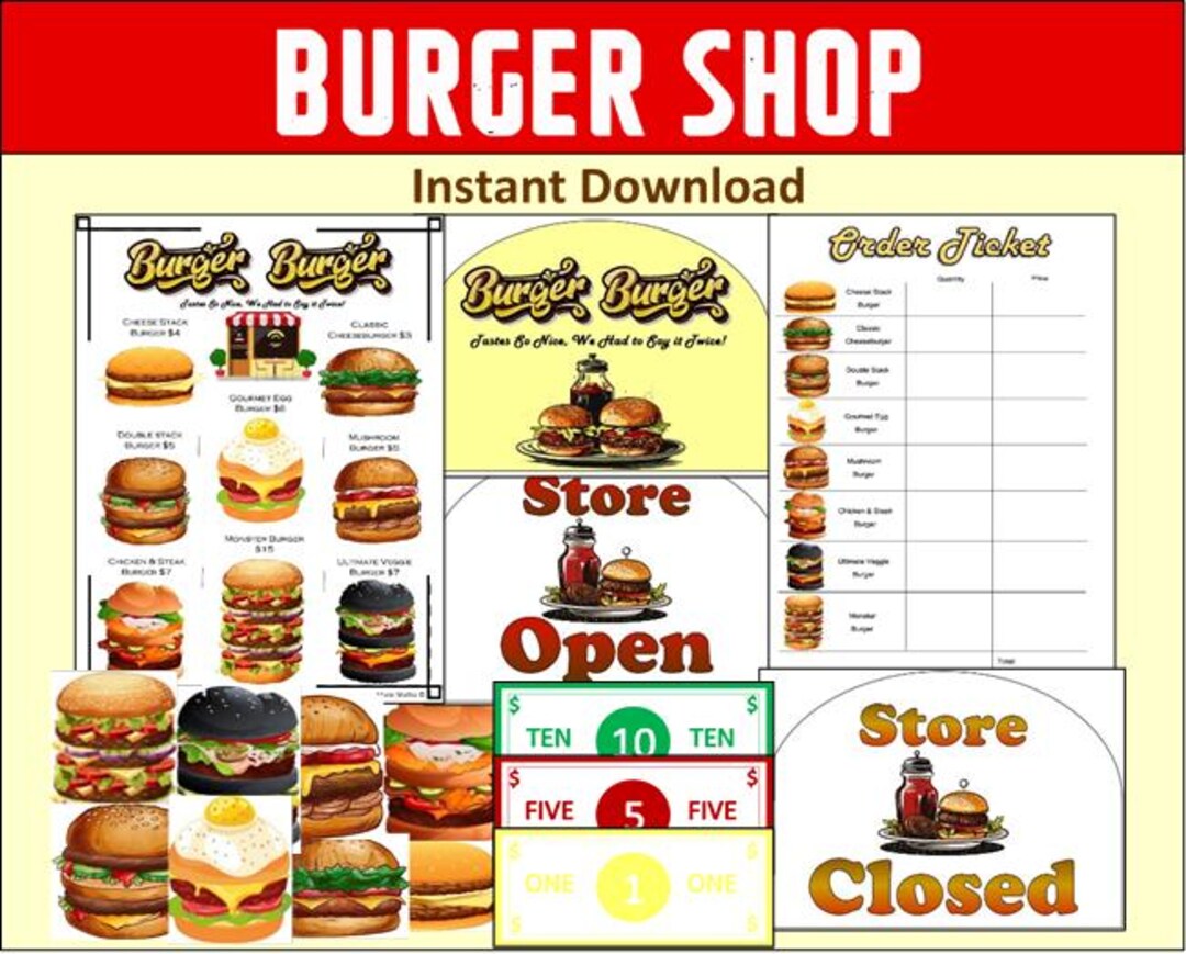 Pretend Play Burger Shop~dramatic Play Burger Shop~instant Download ...