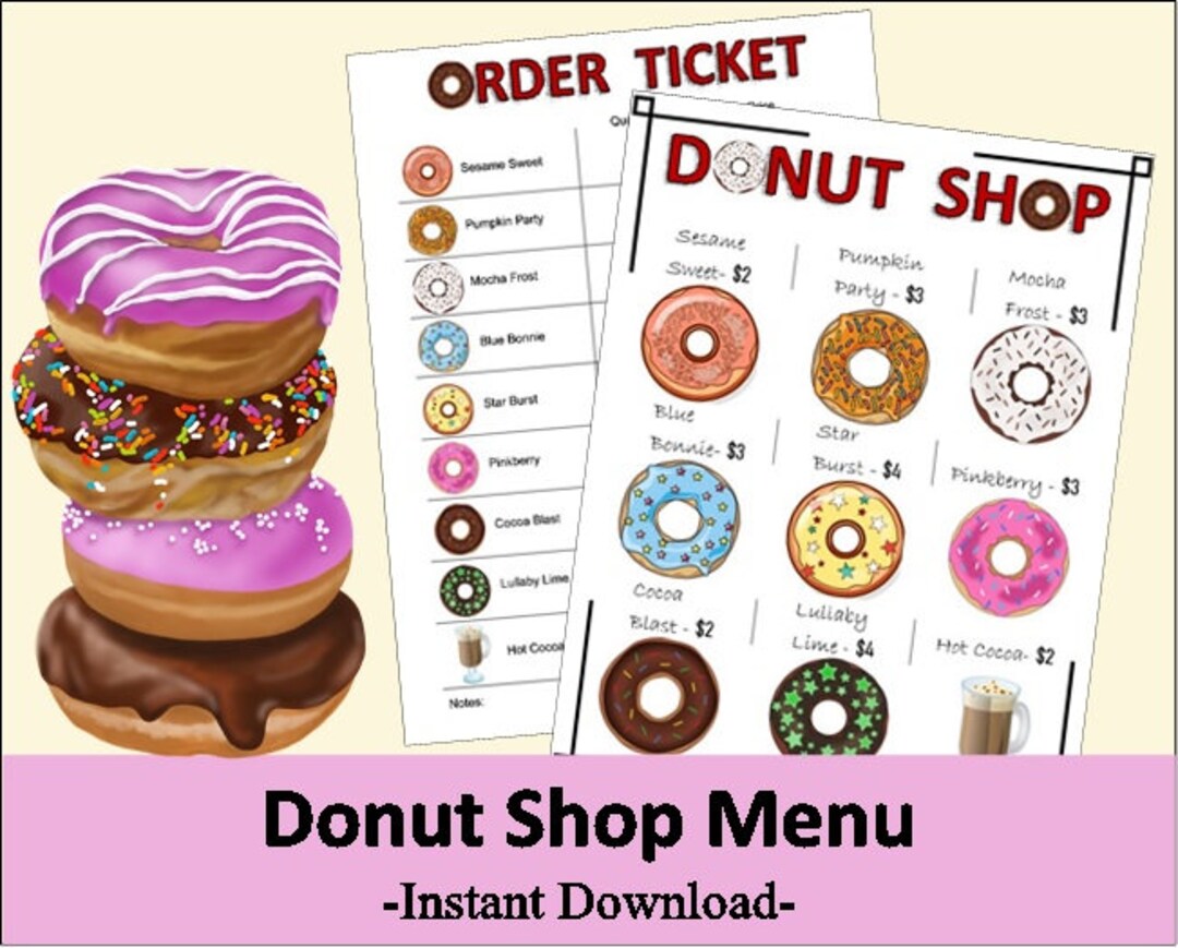 Pretend Play Donut Shop Menu Setdramatic Play Donut Shop Menu