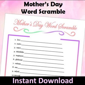 Printable Mother&#39;s Day Word Scramble~Instant Download Mother&#39;s Day Word Game~Printable Mother&#39;s Day Word Scramble~Printable Mothers Day Game