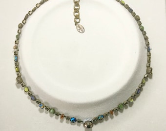 Vintage Designer Signed Sorrelli Multi colored Crystal / Gems Necklace