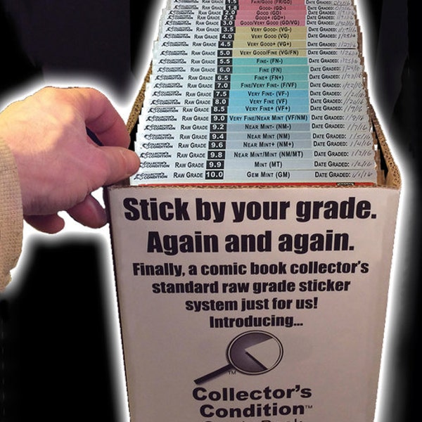 Comic book color coded numerical matching raw-condition grade label kits for collectors, dealers and investors.