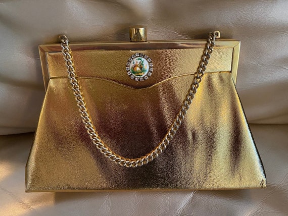 Gold Lamè Purse Handbag Pocketbook 1950s 1960s Mi… - image 10