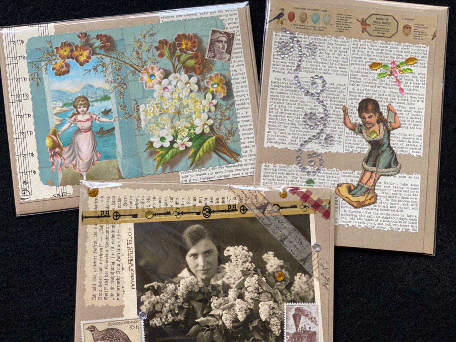 Ten 10 Handmade Custom Made Collage Greeting Cards Blank Etsy