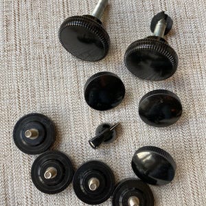 Vintage Antique Panel Knobs Radio Television Hardware Electronics 1920s 1930s 1940s 1950s Black Plastic Bakelite Set of Ten