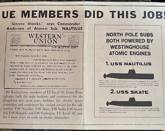 American Organized Labor Flyer Electrical Radio Machine Workers AFL CIO Military U.S. Navy Missiles Albert Fitzgerald Westinghouse Ships