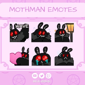 MOTHMAN EMOTES (Set of 6) Twitch / Discord / Youtube / Cute Cryptid Chibi Emoji Emote Pack