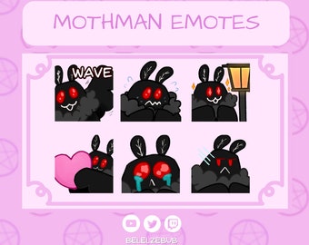 MOTHMAN EMOTES (Set of 6) Twitch / Discord / Youtube / Cute Cryptid Chibi Emoji Emote Pack