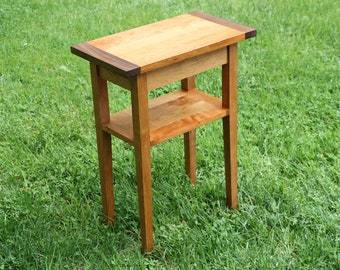 Shaker end table made from quartersawn natural cherry and black walnut with mid deck.
