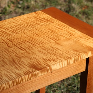 Custom made Shaker end table made from quartersawn natural cherry and tiger curly maple