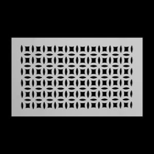 May include: White metal vent cover with a repeating pattern of overlapping circles and squares.