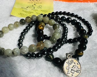 Leo Zodiac Crystal Bracelet: Handmade Gemstone Charm Jewelry